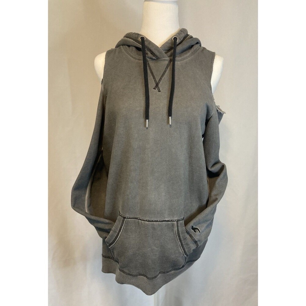 Hollister Y2K Oversize Hoodie Womens S Cold Off Shoulder Grey Goth Grunge Urban